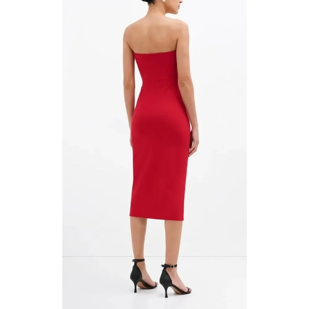 Marcella Natalia Strapless Midi Dress Women's XL Red NWT Minimalist Chic
